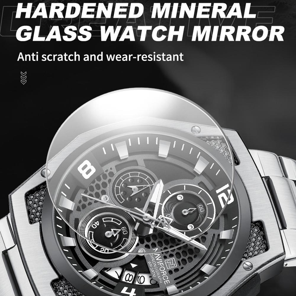 Naviforce Watch for Men Calendar Chronograph Stainless Steel Strap Luminous Waterproof Fashion Casual Outdoor Sports Men's Wristwatch NF8051S