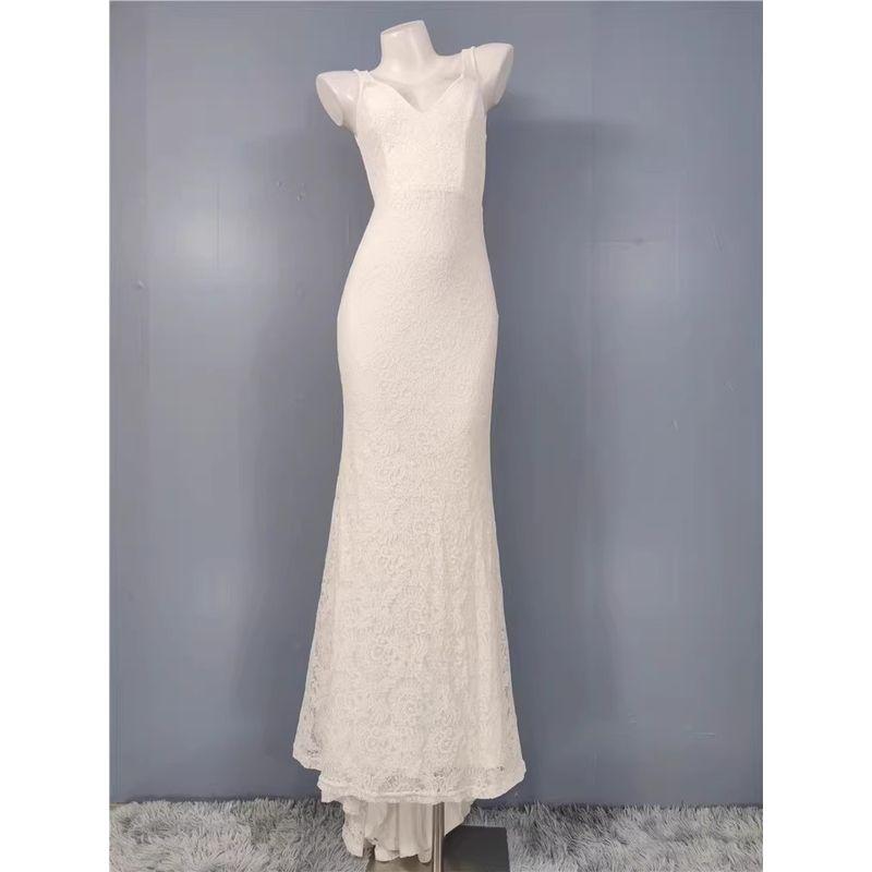 Foreign Trade Order Lu Fairy High Quality Lace Backless Light Wedding Dress Small Tail Waist Hugging Temperament Beautiful Dress Women