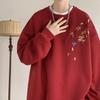 Chinese Bird Print Men Oversized Sweatshirt Fashion Loose Long Sleeve Couple Clothes