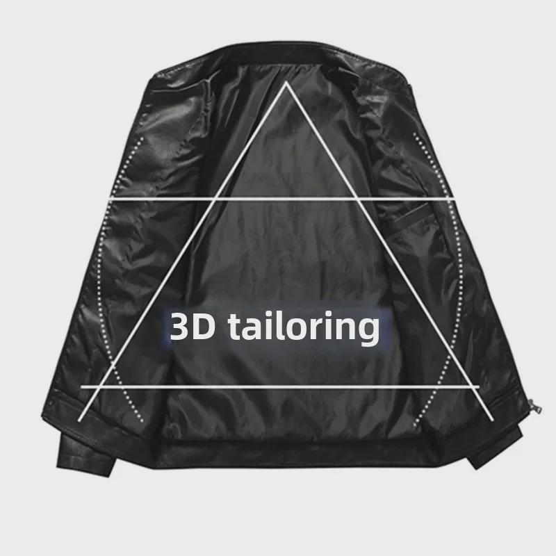 Męska modna kurtka skórzana ze stójką na wiosnę i jesień 2023 z aksamitem dla młodzieży