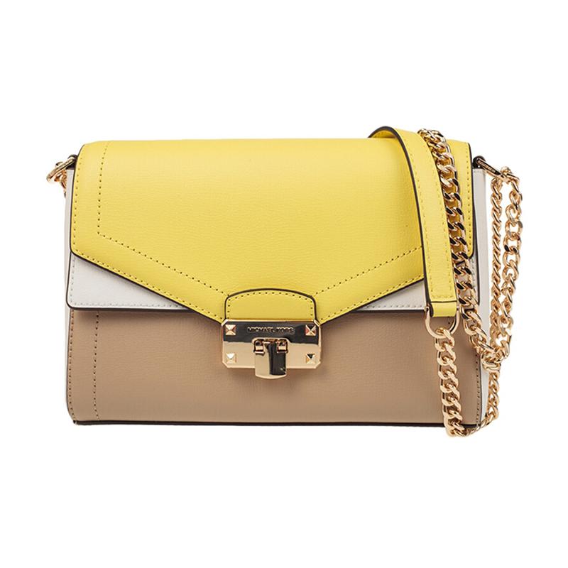MICHAEL KORS Kinsley Flip Commuting Chain Cowhide Shoulder Crossbody Bag Women s Khaki Color Blocking коричневый