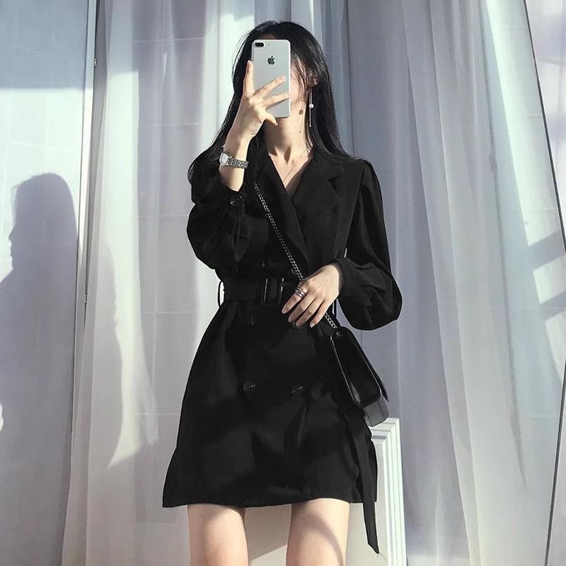 High Sense Hepburn Style Black Suit Dress Spring and Autumn New Women's Clothing Small Bottom Skirt