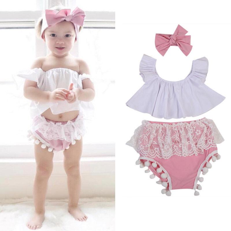 

3 шт. топ для новорожденных девочек + розовые кружевные шорты повязка на голову солнцезащитный костюм наряды одежда
