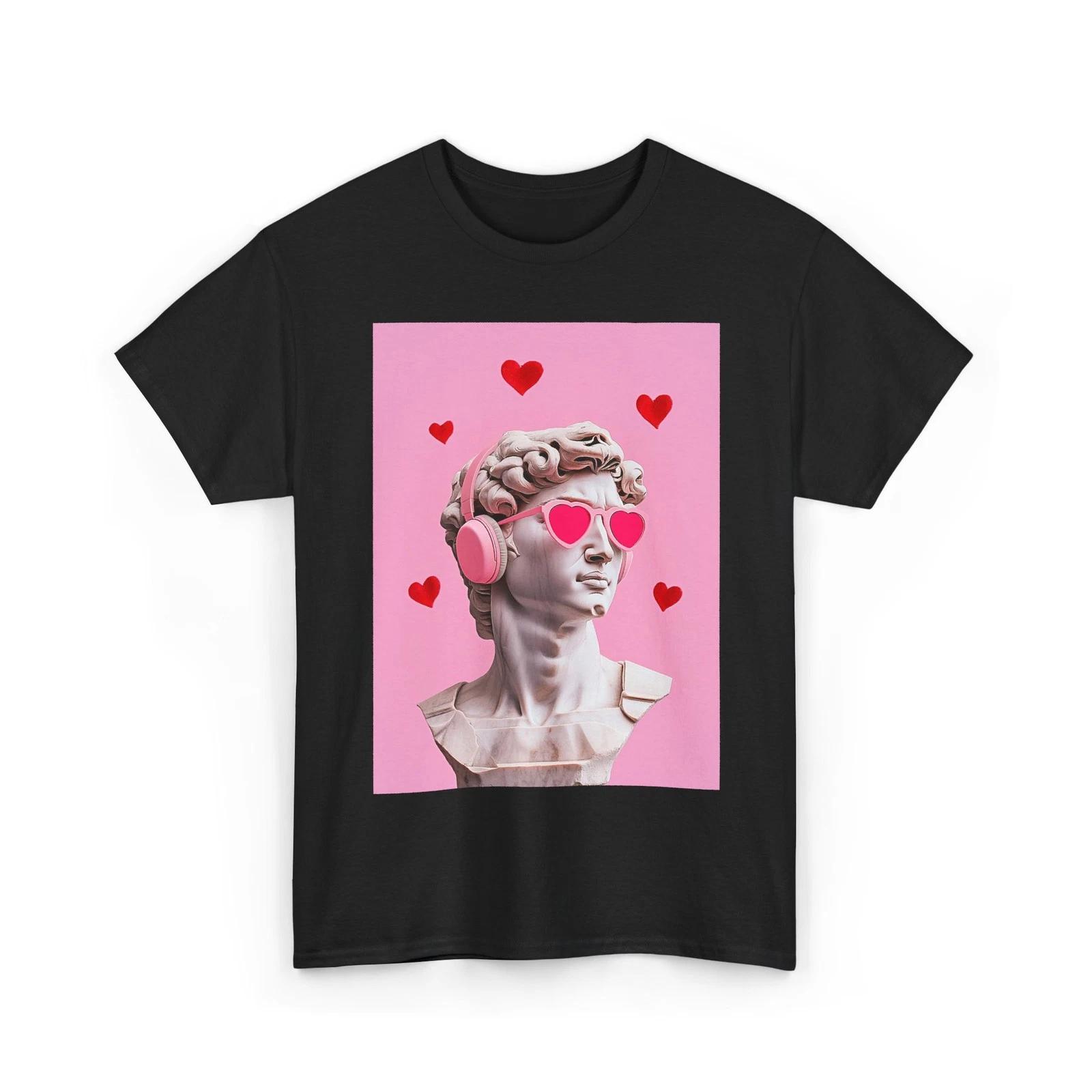 VALENTINES DAVID STATUE SUNGLASSES HEARTS Tshirt TEE KAWAII GIFT MEN WOMEN SHIRT 3XL