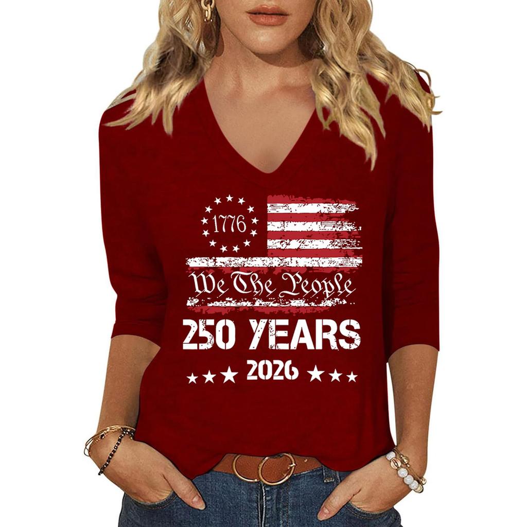 Women's Fashion Casual Independence Day Print Top