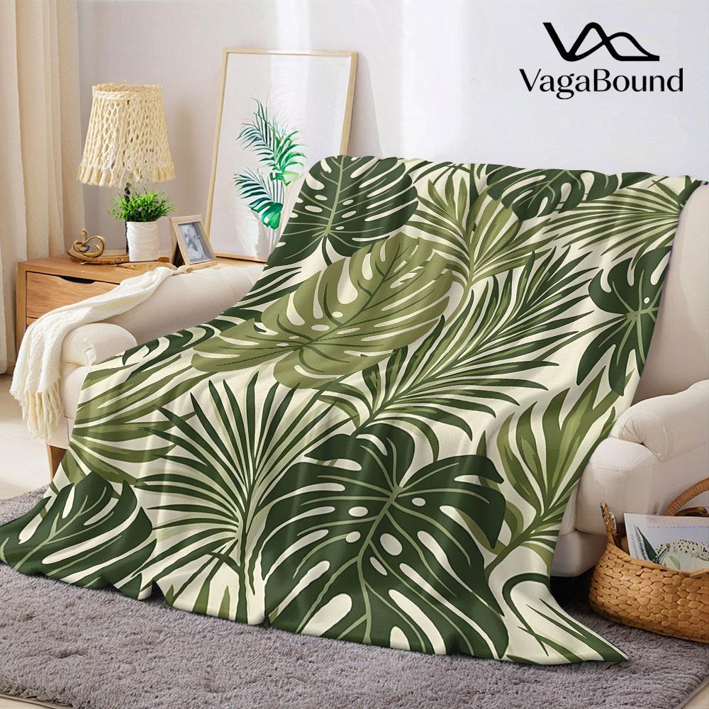 Vintage Tropical Monstera Leaf Flannel Blanket Warm Soft Halloween Christmas Decorative Couch Warm Cozy All-Season Gift