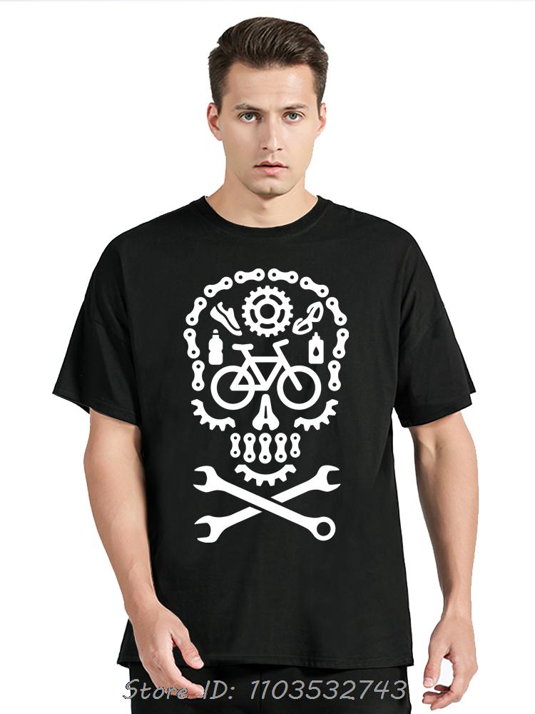 

Funny Retro Oversized T-shirt For Men Clothing Fitness T Shirt Bicycle Racing Sugar Skull Bicycle Cycling Cotton Tshirt Muertos 3XL