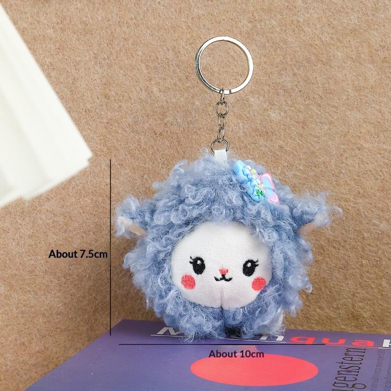 Soft Touch Fluffy Lamb Plush Keychain Cute Lace Flower Decor Bag Charm for Holiday Gifting