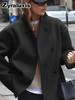 Women's Wool Overcoat - Plus Size Sherpa Lined Coat for Fall Winter Casual Wear