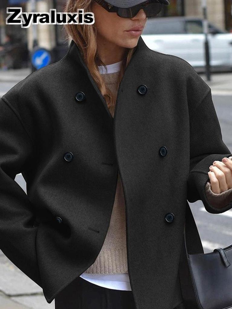 Women's Wool Overcoat - Plus Size Sherpa Lined Coat for Fall Winter Casual Wear