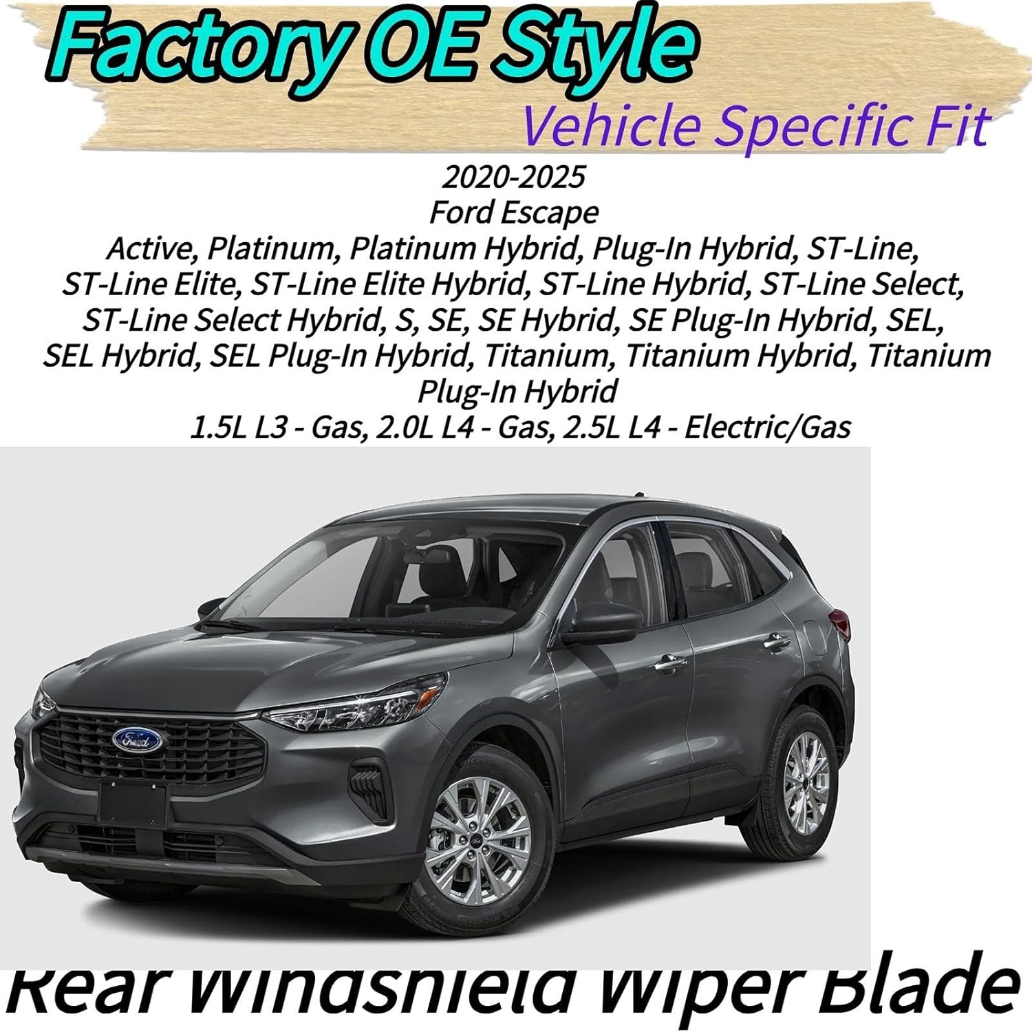 

Rear Wiper Blade for Ford Escape 2020-2025 2024 2023 2022 2021 | Exact Fit S SE SEL Hybrid Active Platinum ST-Line Elite Titanium Models | OEM