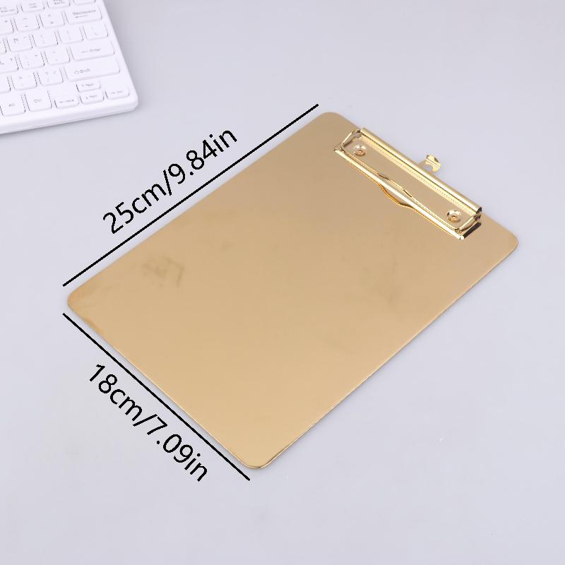 New New Golden Stainless Steel Writing Clipboard Document Stationery Paper Organizer With Metal Clip For Office School Supplies