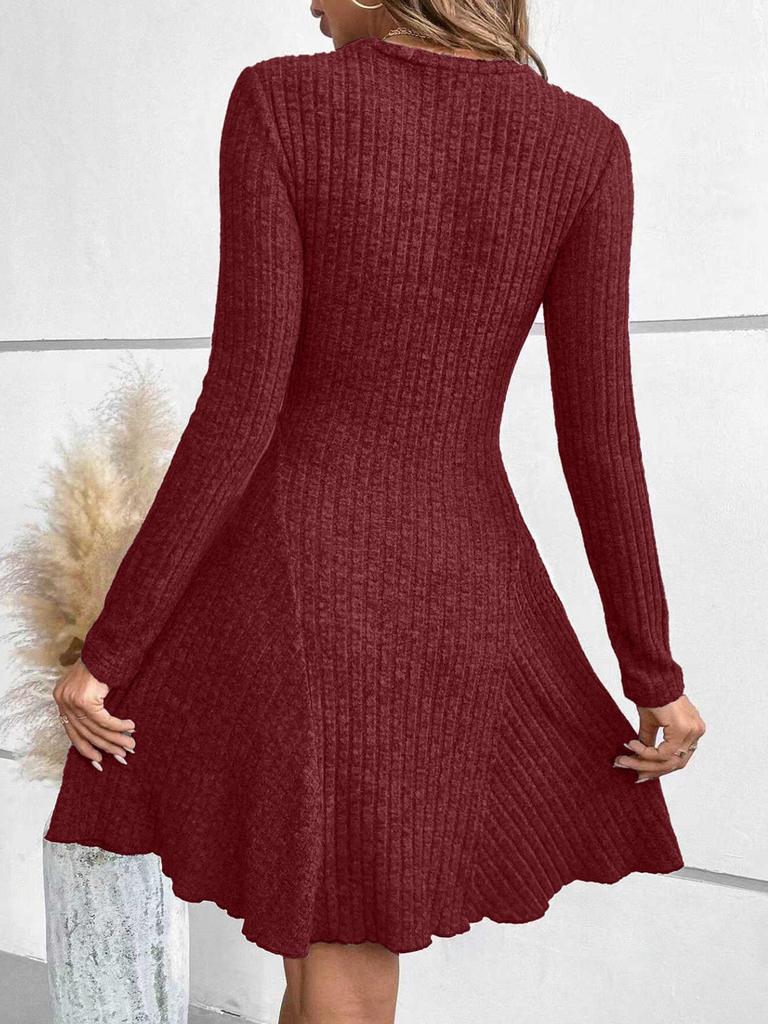 2026 Bohemian Irregular Ribbed Solid Color Dress for Women, Autumn/Winter Collection