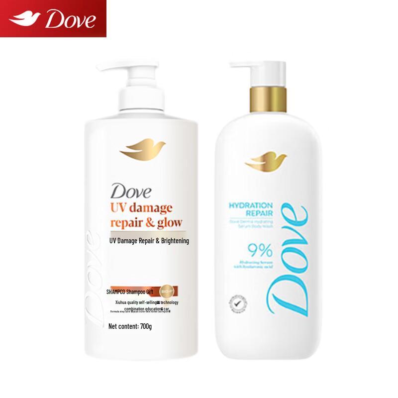 Dove Repair & Brighten Shampoo and Hyaluronic Acid Shower Gel Duo