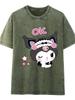 Women's Retro Washed Black Cotton T-Shirt - Distressed Letter Print, Short Sleeve, Loose Fit, Casual Summer Top