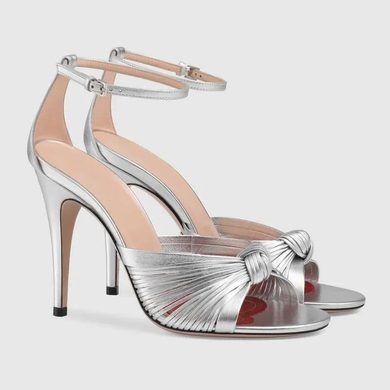 Fashion 2025 New Front Rear Strap Slingback Stiletto Heel Sandals Gold Knot Open Toe Sandals Women Novelty Sandal Solid Color Fashion