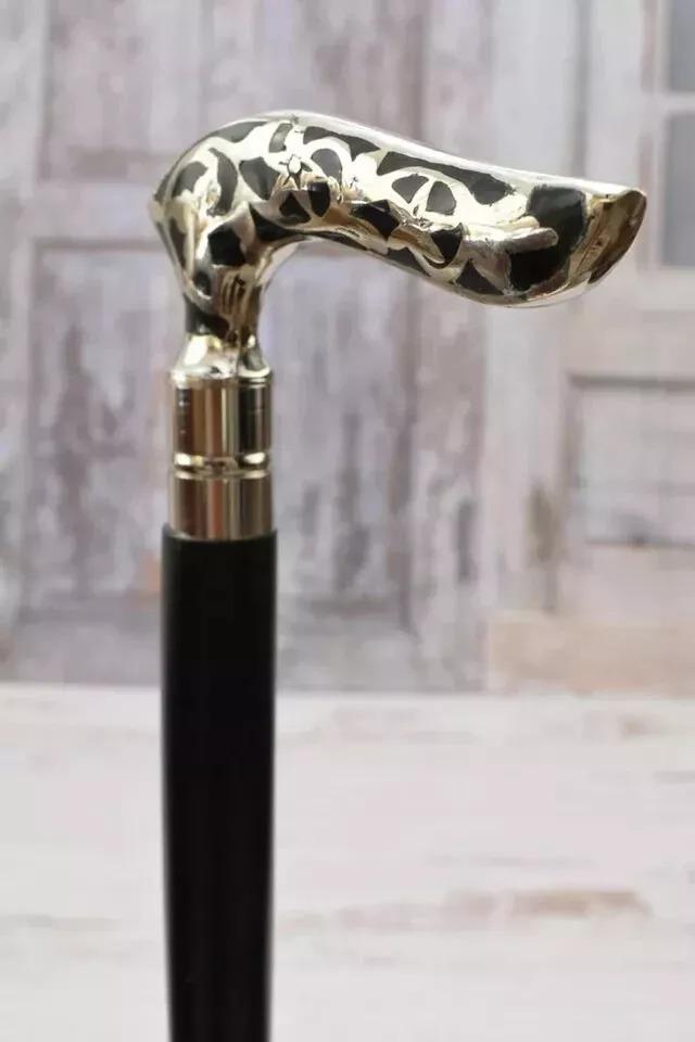 Walking Stick Wooden and Aluminum - Silver and Black Walking Stick