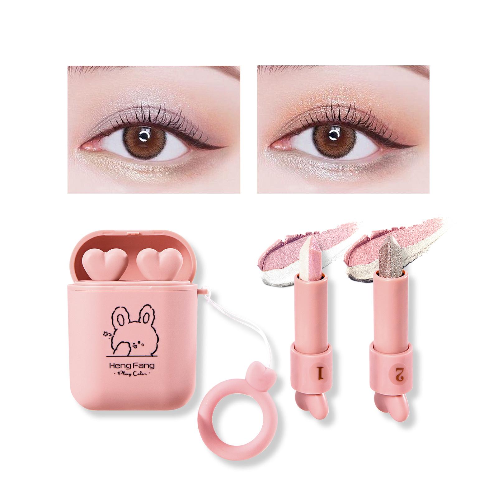 

HengFang Двойная трубка с градиентом, шестицветная палочка для теней для век, яркий свет и тонкая вспышка, ленивые тени для век, портативный ящик для хранения наушников, макияж для глаз