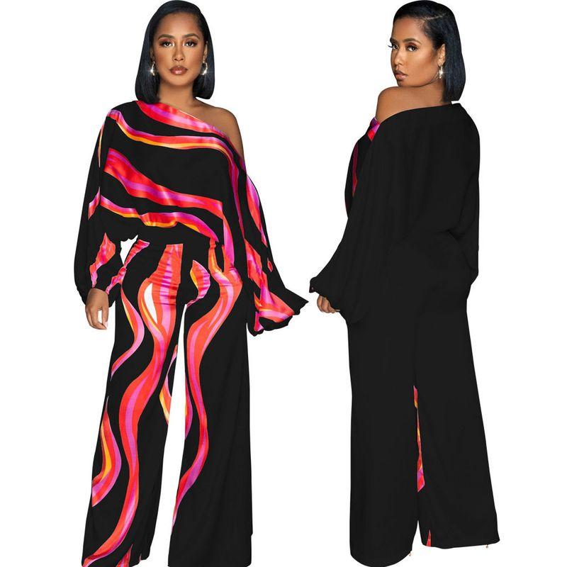 

Smr12225 Amazon s New European and American Sexy and Fashionable One-Shoulder, Diagonal-Neck, Long-Sleeved Women s Wide-Leg Jumpsuit Black S