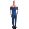 Women's One-shoulder Eyelet Lace-up Sexy Denim Jumpsuit - European & American Fashion 2023