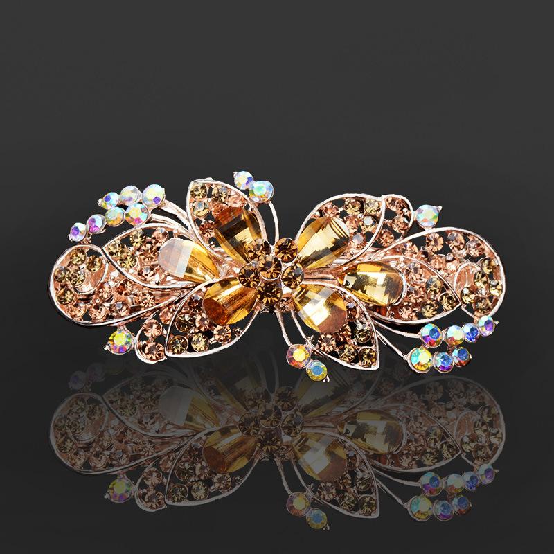 Clip de Primavera de Circonita Blanca Flor de Pedrería Brillante Clip Superior Clip Horizontal Elegante Adorno para el Cabello de Moda para Madres