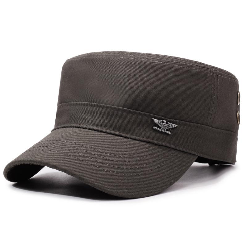 Men's Spring Flat Top Cotton Sun Hat with Eagle Logo - Outdoor Casual and Breathable