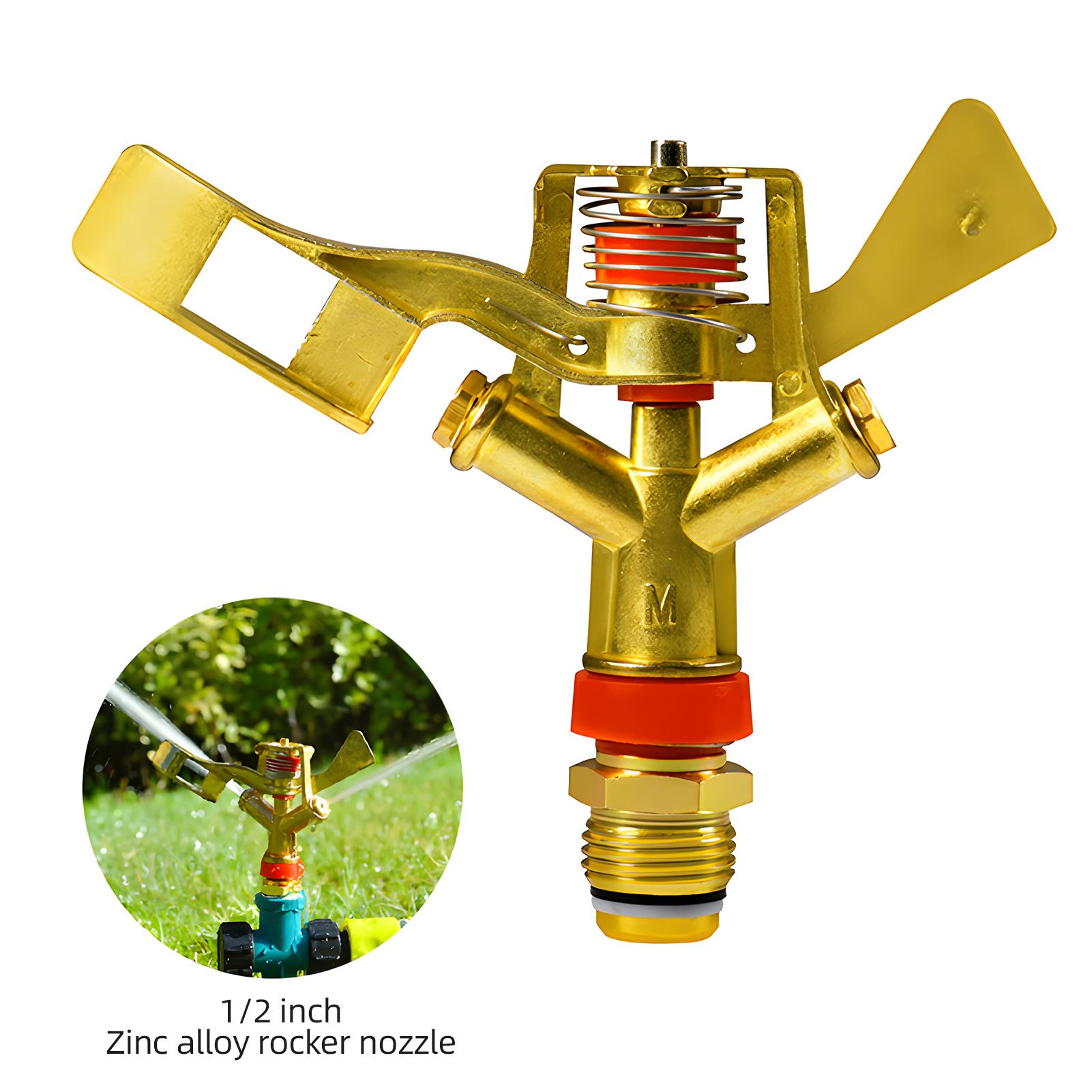 

1 2 Inch Impact Sprinkler Adjustable Distance 360 Degree Rotation Zinc Alloy Lawn Sprinkler with Nozzles Watering золотой