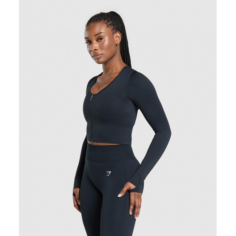 Gymshark Lift Seamless Zip Up Jacket Midnight Blue Black Marl B2c9h Ucvj