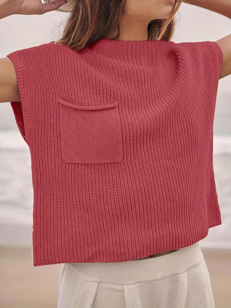 Frühlings-Freizeit-Strickpullover mit Rundhalsausschnitt Locker Gerippt Lässig