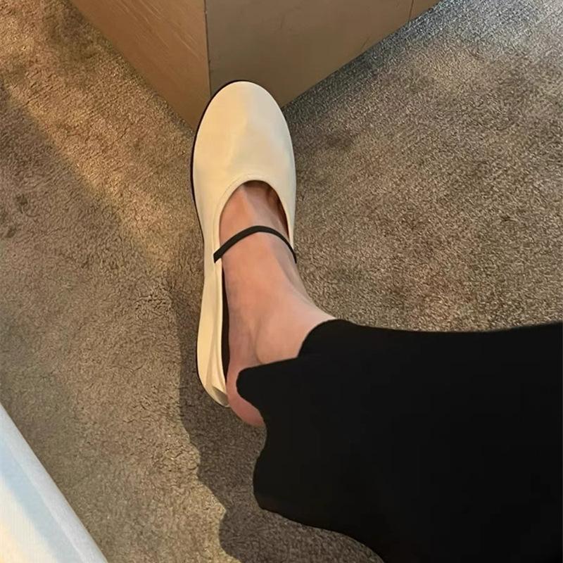 Schafsleder-Version~ Sommer neue Leder Mary Jane weichgesichtig Absatz einzelne Schuhe Damen flache lässige Ein-Pedal-Faulschuhe