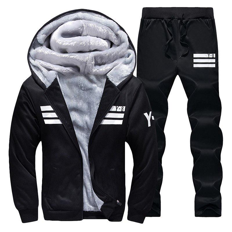 Full Thick Solid Jackets +Pants Winter Letters Set Men Sets Fashion Brand Tracksuit Men 'S Sportswear