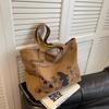 Canvas Totes Large Capacity Storage Handbag Women Tote Anime Cat Letters Shoulder Bags Girls Casual Commute Bag Portable Big Bag