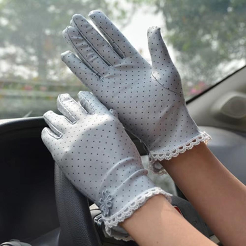Breathable Driving Gloves Polka dot Lace Patchwork Gloves Casual Sun Gloves серый