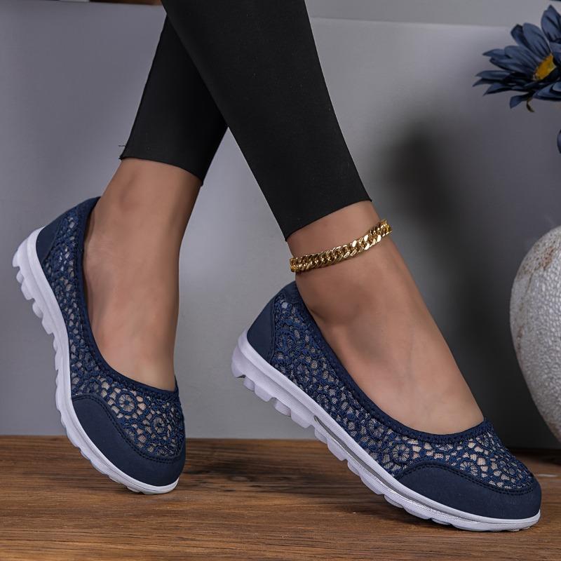 Women's Shoes Summer Lace Breathable Casual Flat Bottom One Foot Stirrups Middle-aged and Elderly Mom Shoes