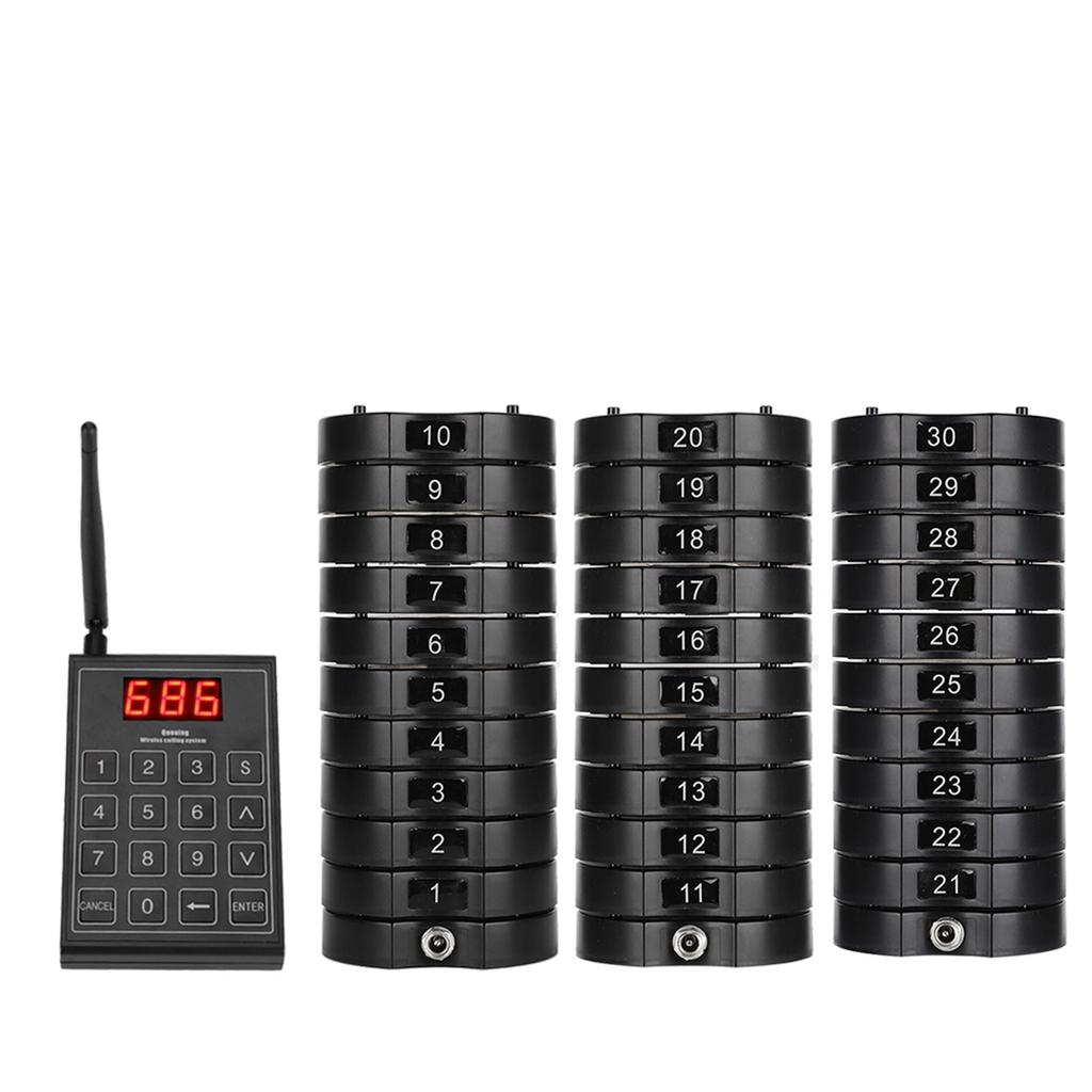 Restaurant Wireless Calling System Queuing Buzzer with 30pcs Coaster Pagers and A Keypad 100‑240V