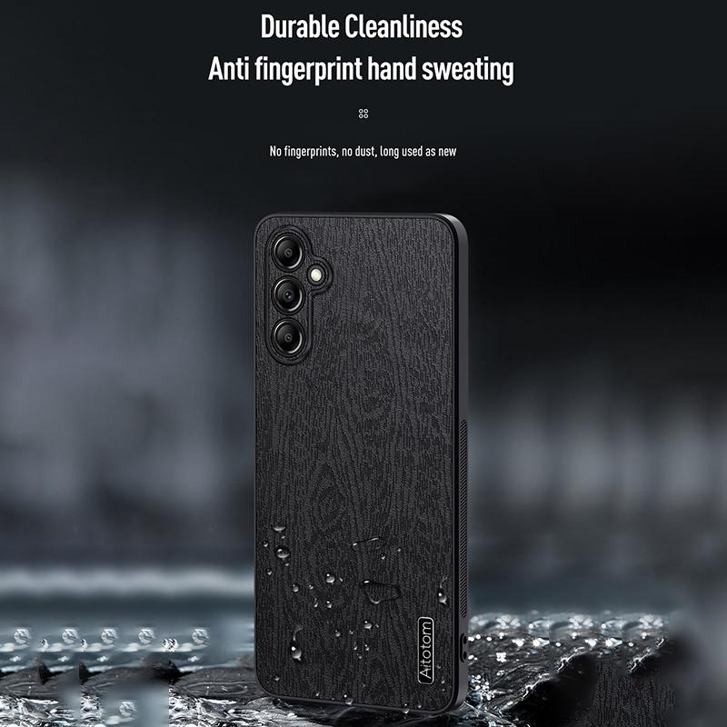For Samsung Galaxy A15 5G Cellphone Case Wood Grain PC+TPU+PU Back Protector Cover