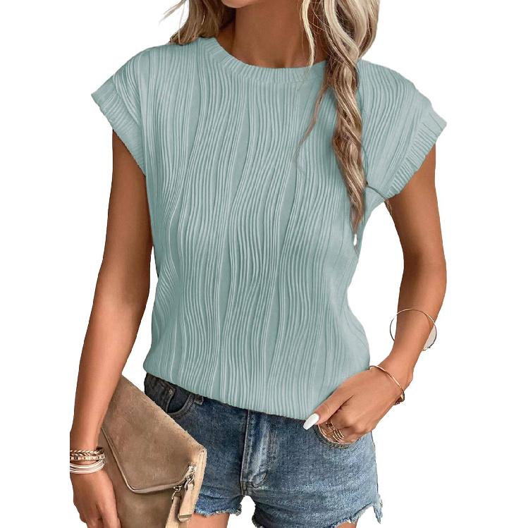 Spring And Summer New Style Daily Casual Fashion Commuting Comfortable Short Sleeved T-Shirt Jacquard Top Vest For Women