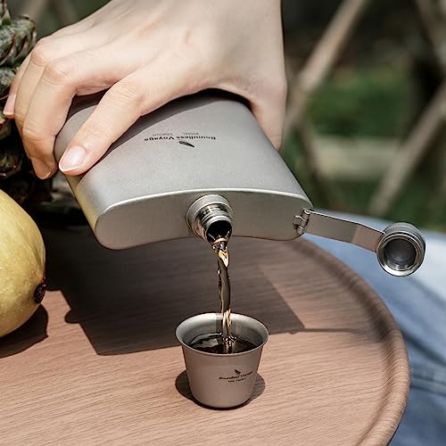 Boundless Voyage Titanium Hip Flask, Lightweight, Durable, Rust-Resistant, Portable Whiskey Flask for Travel, Stylish with Funnel, Alcohol Bottle, Sak