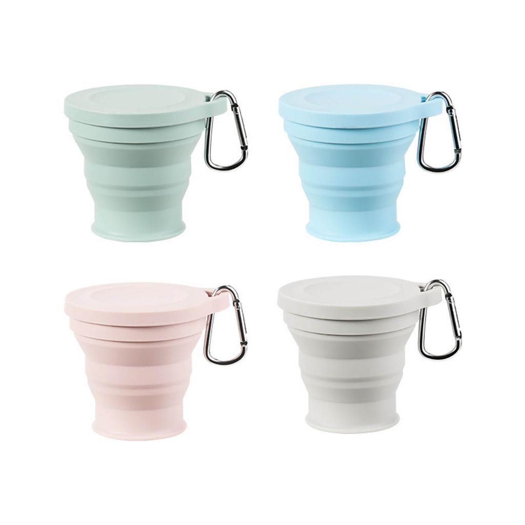 Portable Silicone Foldable Cup with Carabiner Heat Resistant Collapsible Cups Folding Storage Travel Mug for Hot Water