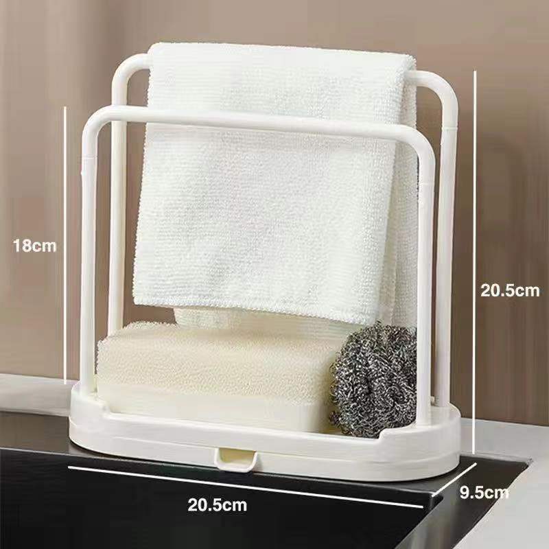 Space-Saving Plastic Kitchen Sink Organizer - Multi-Functional Towel and Sponge Holder with Drainage Rack, Suitable for Stalls and Home Use