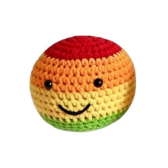 Handmade Crochet Footbag, Rainbow Gradient Smiling Face Bean Bags for Kids, Soft Cotton Yarn Juggling Balls for Outdoor Play
