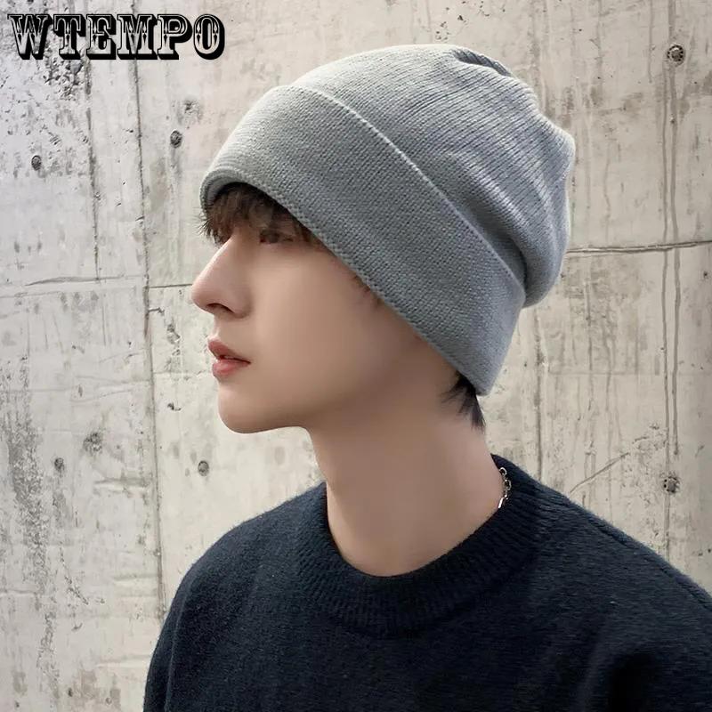 WTEMPO Autumn Winter Solid Color Outdoor Cycling Soft Hats Men's Cool Windproof Cold-proof Warm Knitted Hats