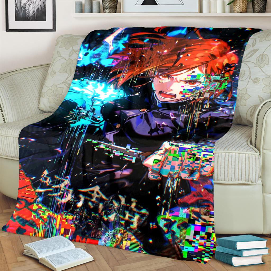 Flannel Blanket Warm Jujutsu Kaisen Print for Bedrooms, Sofas, Beds, Chairs, Picnics, Travel