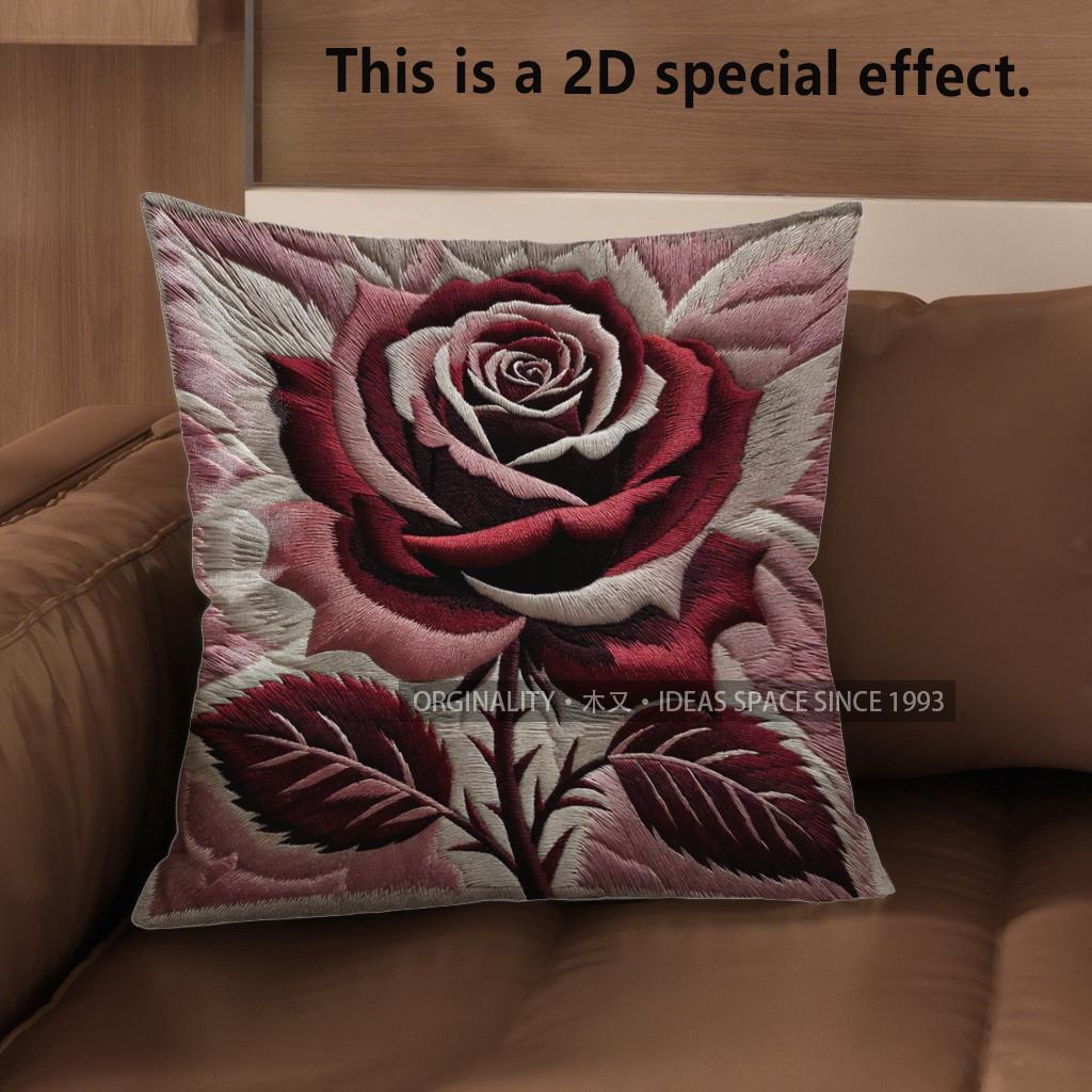2D Vintage Rose Floral Throw Pillow Covers Pattern Cushion Cover Suitable For Sofa Bedroom Car Pillow Cover