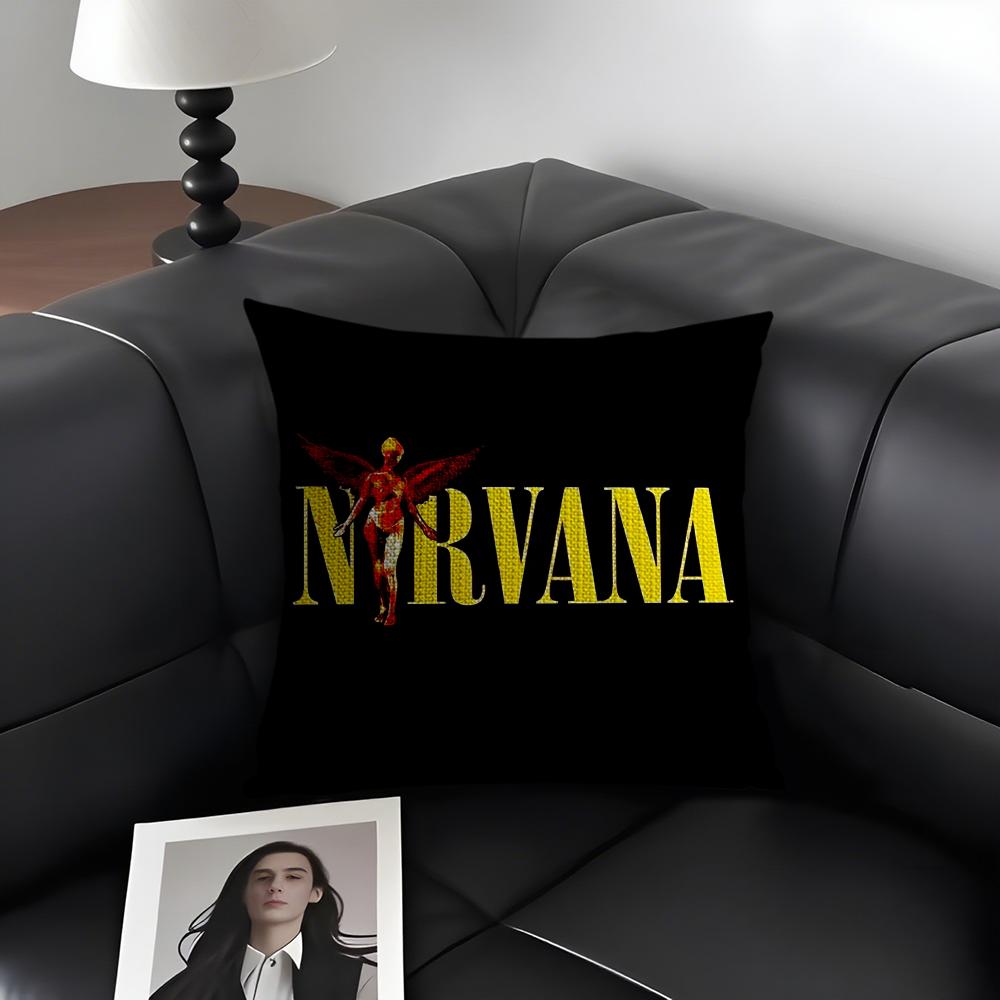 

NNirVana Band Cushion Cover Natural Linen Organic Fabric DoubleSided Printing Sofa Home Decor Gift Pillow Case 30x30cm