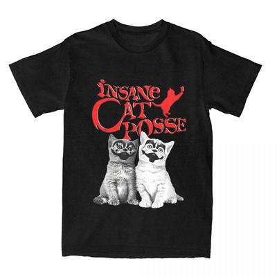 Koszulki Halloween Insane Cat Posse Bawełniane Męskie Damskie Topy Harajuku Humorystyczny T-shirt z Okrągłym Dekoltem Streetwear