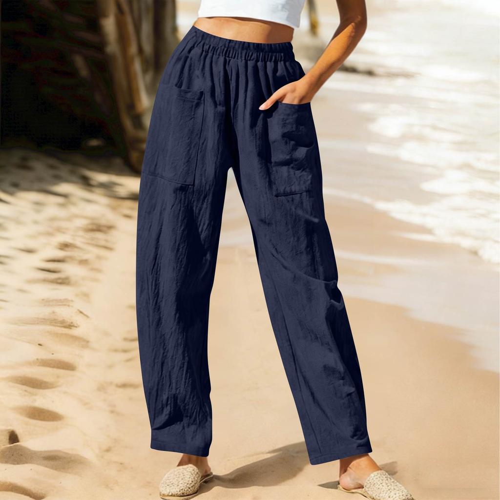 Women's Casual And Fashionable Color Loose Pants With Pocketes