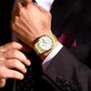 Generic Men's Quartz Watch with Calendar Diamond Index Round Face 40mm Stainless Steel Water Resistant Gold