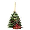 Green Elf Christmas Tree Ornament 2D Flat Acrylic Car Rear Mirror Charm Cartoon Elf Christmas Tree Hanging Pendant for Holiday Tree Window Wall Decor