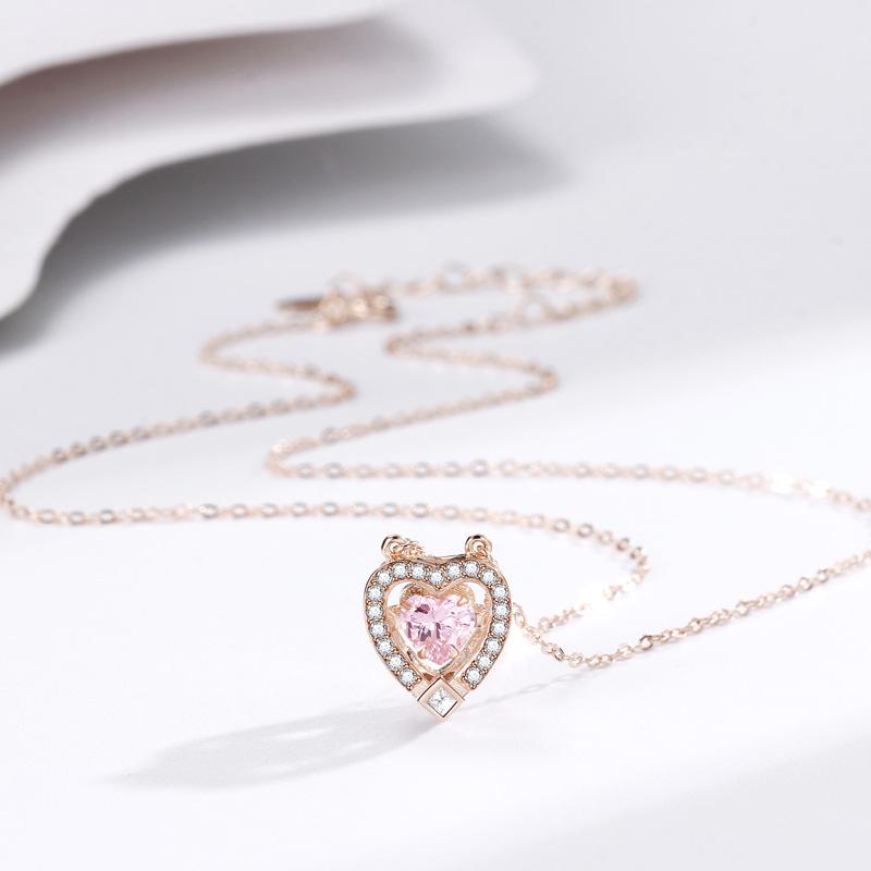 Heart'S Desire Love Necklace Women'S Niche Exquisite Temperament Versatile Pink Diamond Smart Pendant Necklace Women Quality